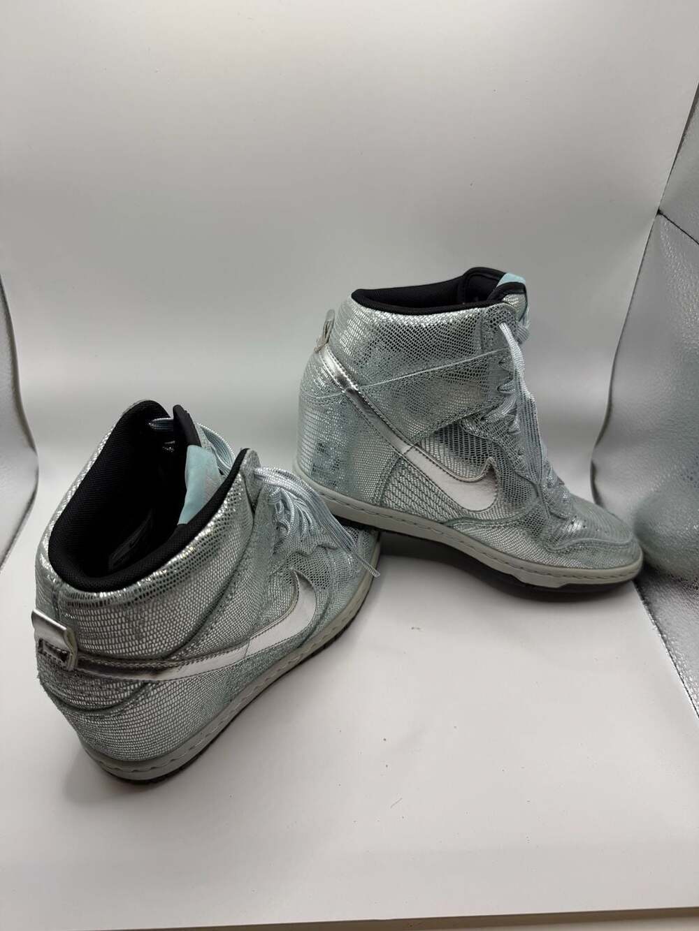 Nike Women's Dunk Sky Hi QS 'Disco Ball' Metallic Silver Wedge Sneakers - Picture 5 of 11